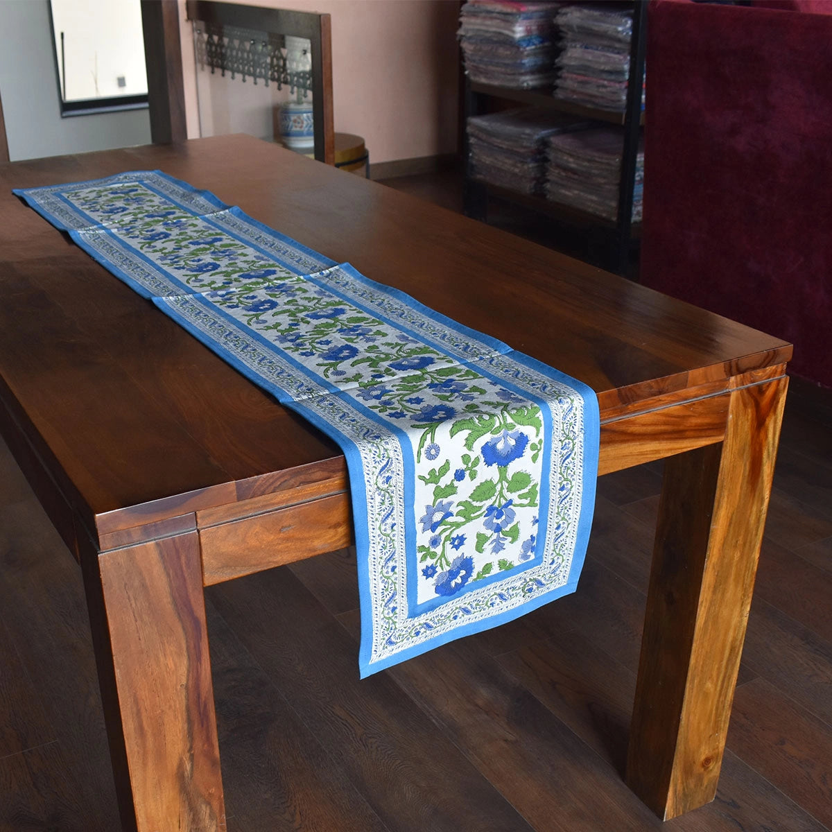 Decorative Table Runner Rukhsana Blue Open