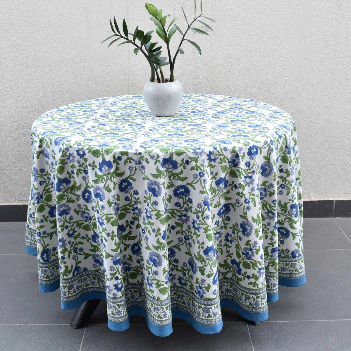 Soft Earthy Tones Round Tablecloth | Rukhsana Blue Open 103619