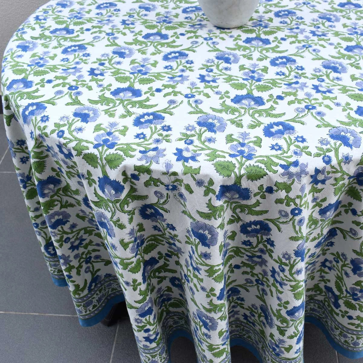 Soft Earthy Tones Round Tablecloth | Rukhsana Blue Open 103619