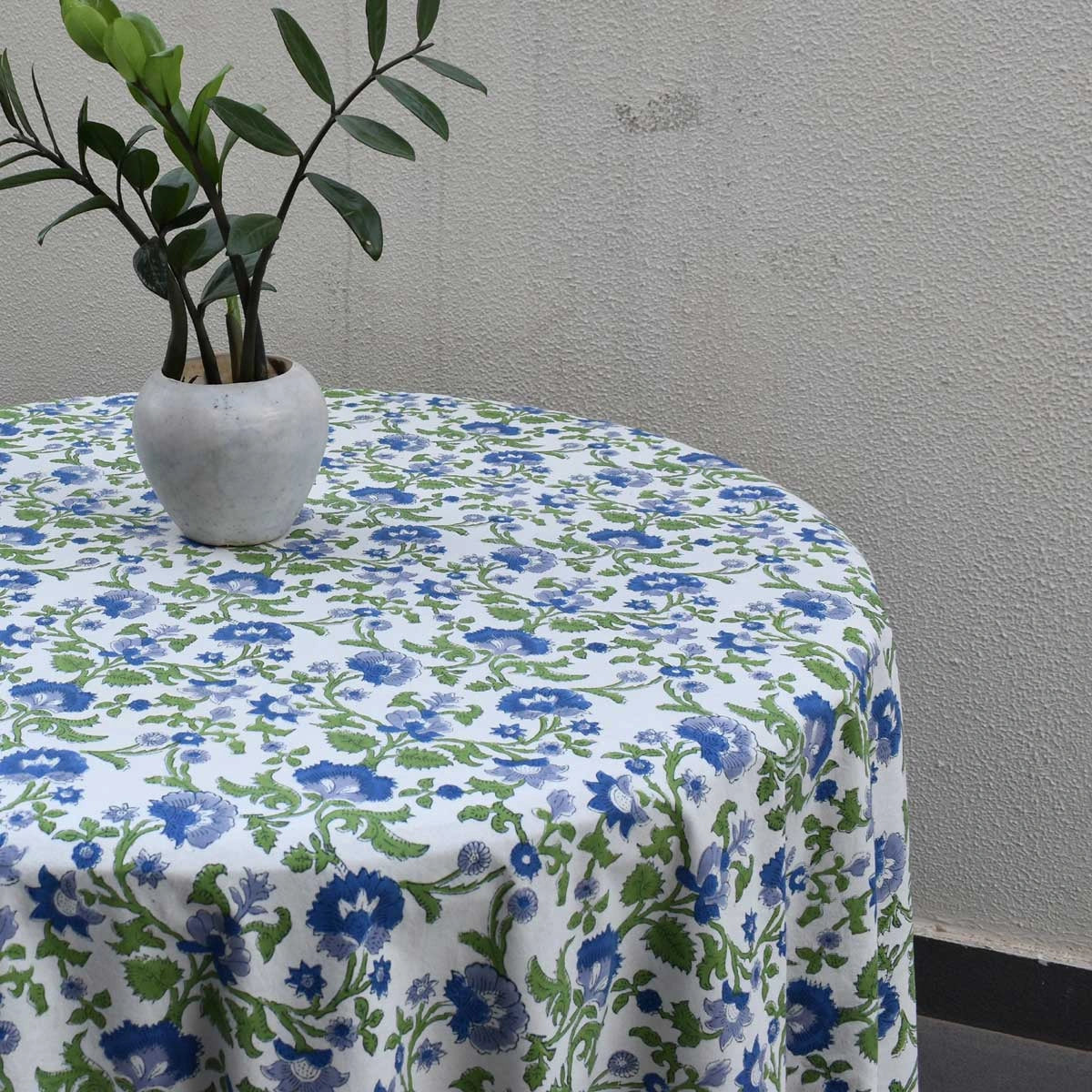 Soft Earthy Tones Round Tablecloth | Rukhsana Blue Open 103619