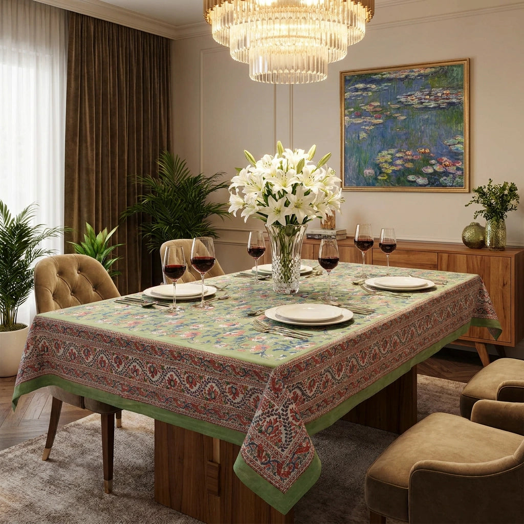 Azo-Free Dye Hand Block Tablecloth For Dining Table | Rukhsana Jade Gud 204222