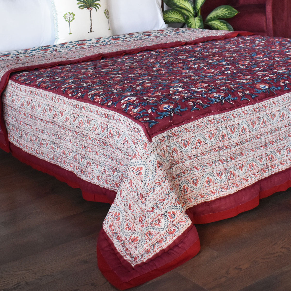 Reversible Printed Cotton Razai Double | Rukhsana Maroon Gud 105823