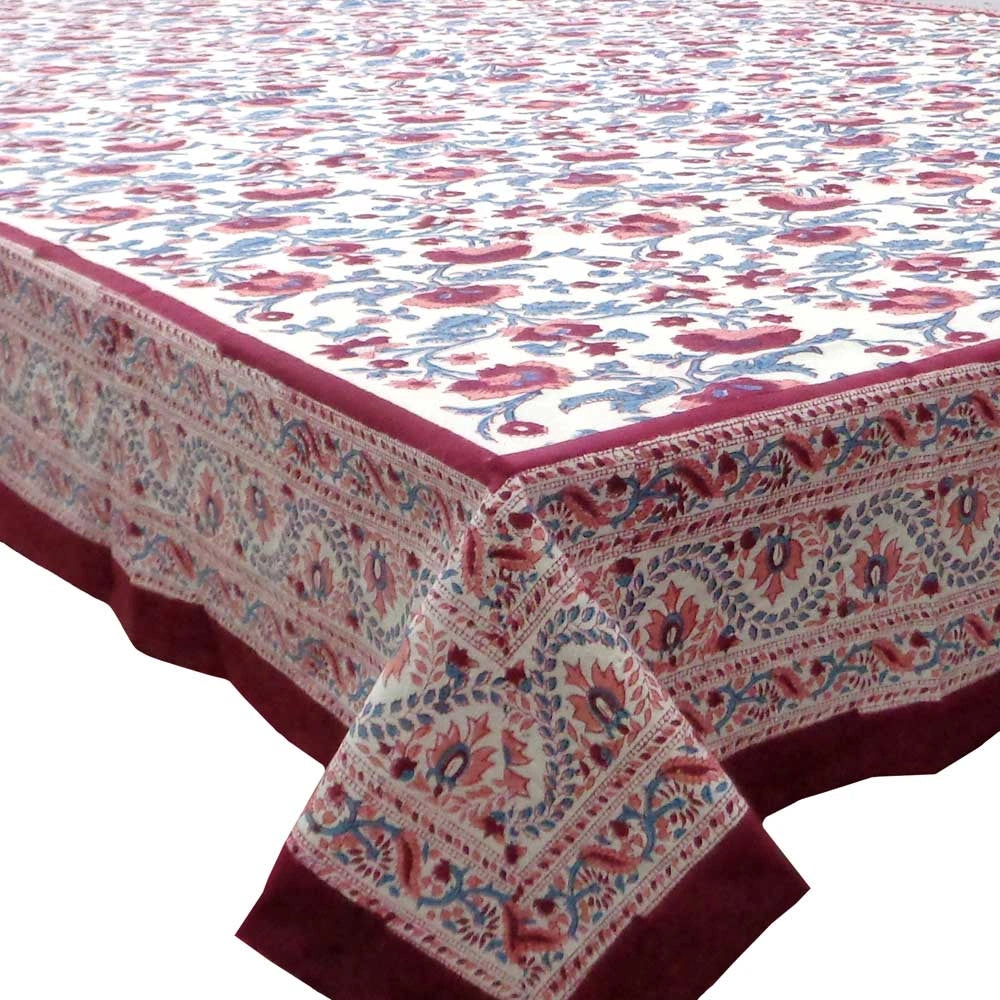 Hand Block Printed Cotton Tablecloth 180x270 cms | Rukhsana Maroon Open 103616