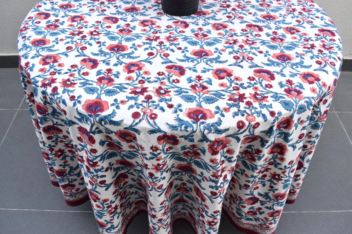 Indian Artisan Round Tablecloth Rukhsana Maroon Open