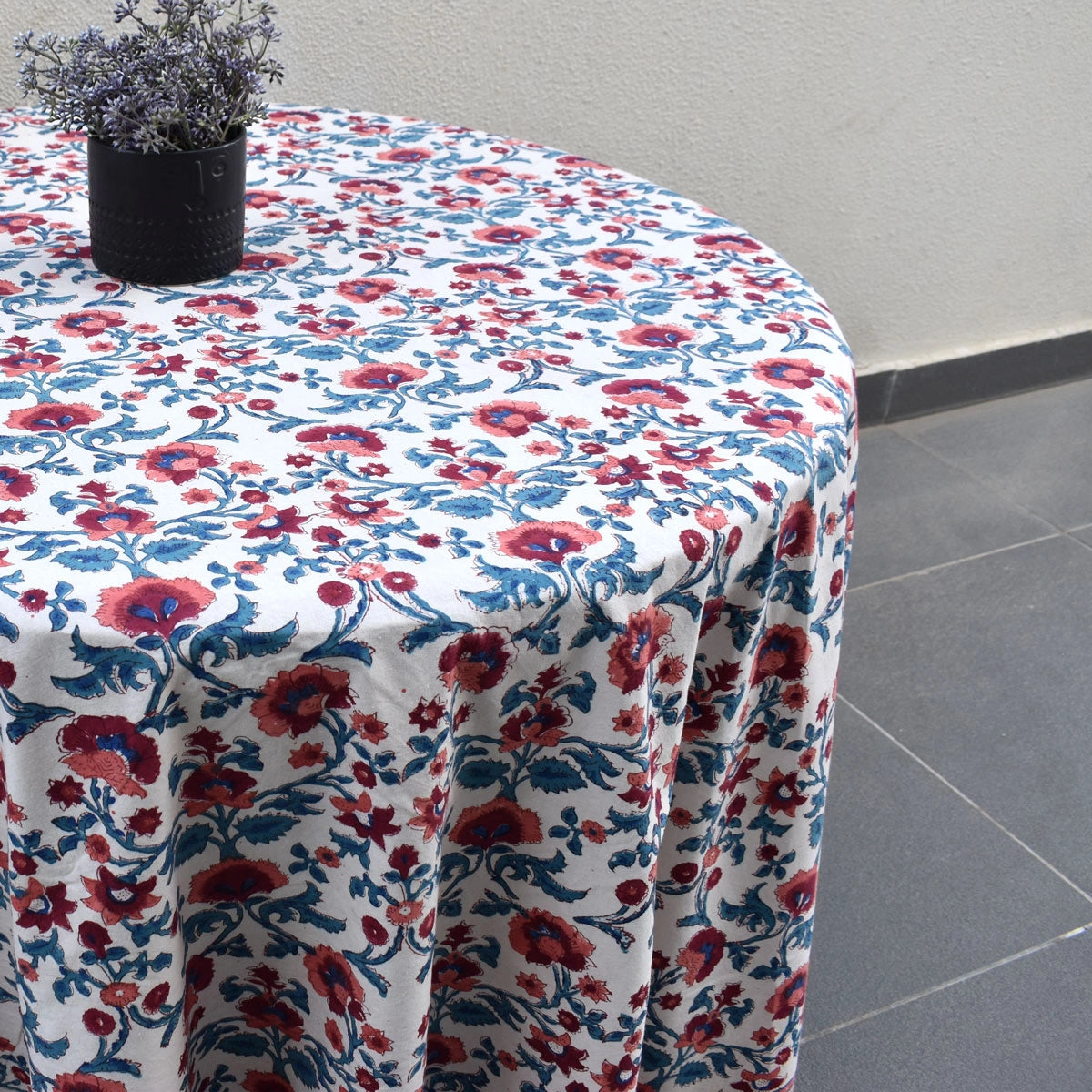 Indian Artisan Round Tablecloth Rukhsana Maroon Open
