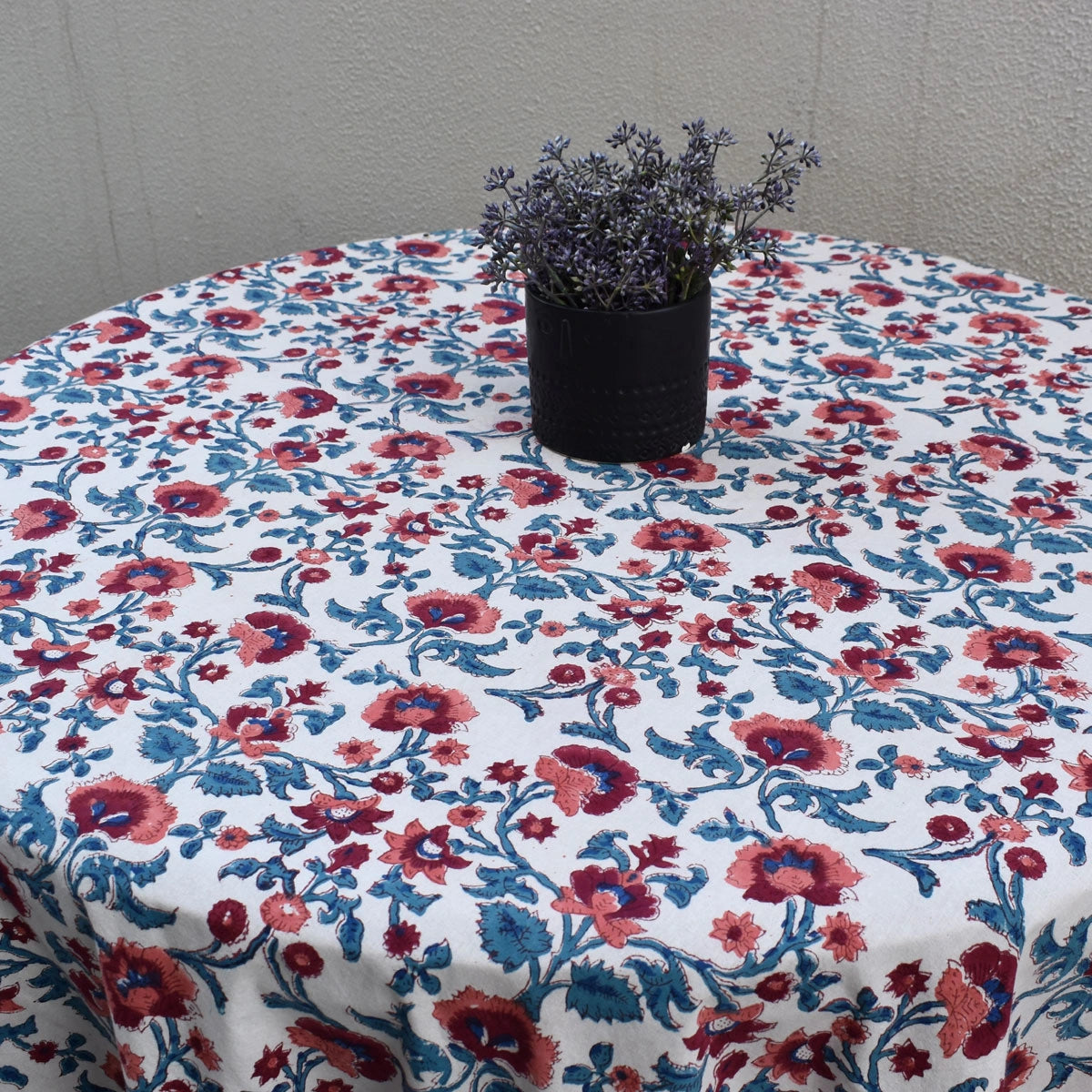 Indian Artisan Round Tablecloth Rukhsana Maroon Open