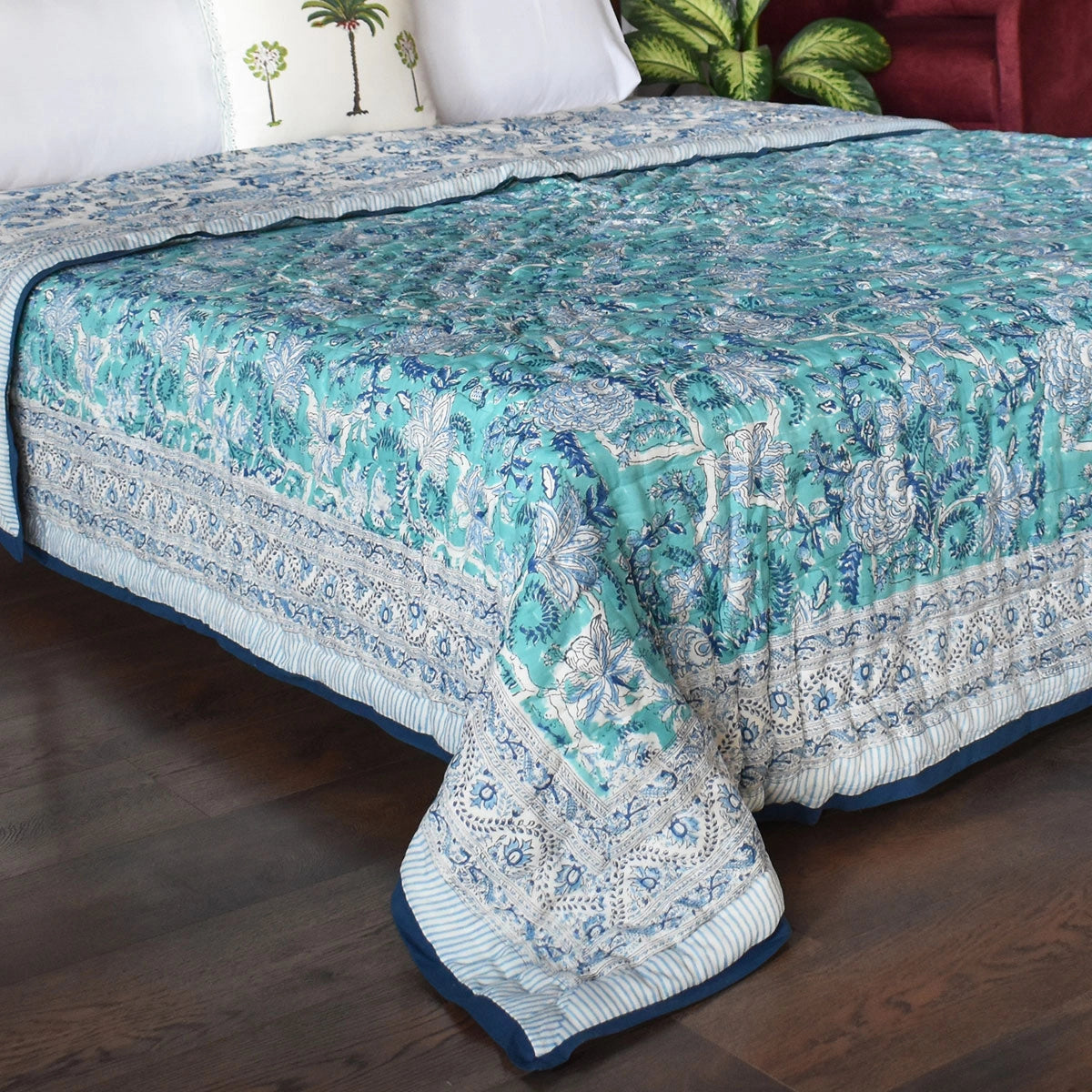 90x108 Inch Oversized Cotton Queen Size Quilt | Bela Bristol Blue 601091