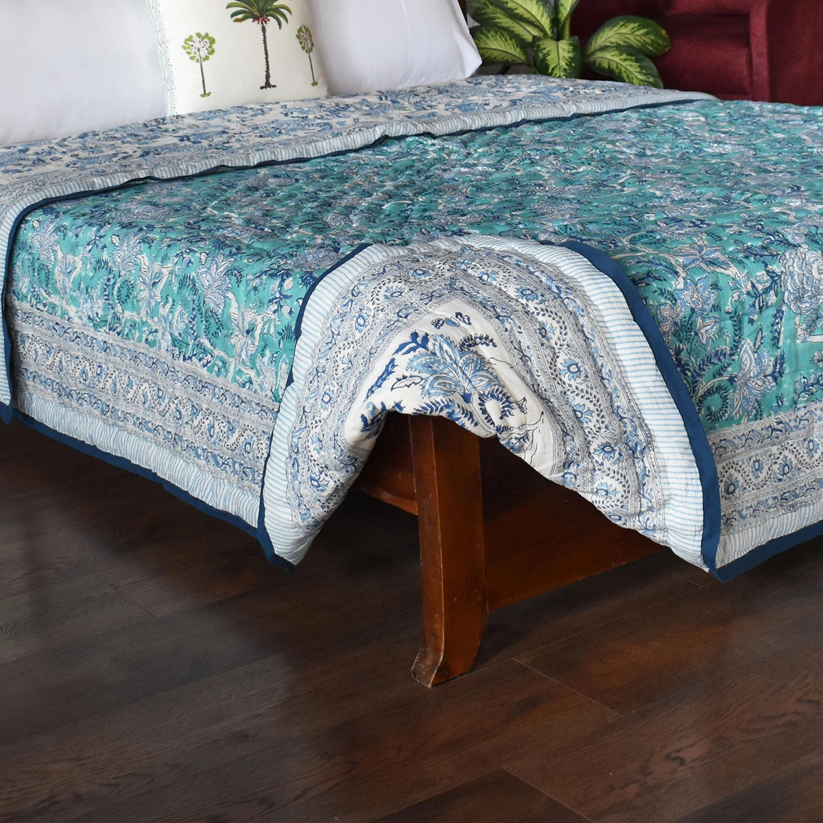 90x108 Inch Oversized Cotton Queen Size Quilt | Bela Bristol Blue 601091