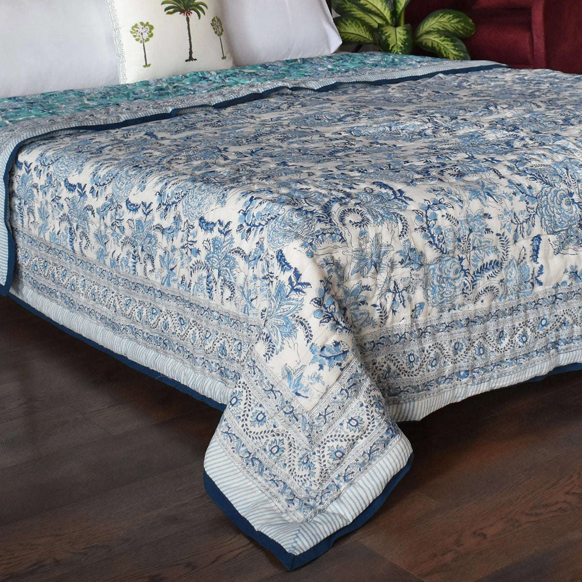 90x108 Inch Oversized Cotton Queen Size Quilt | Bela Bristol Blue 601091