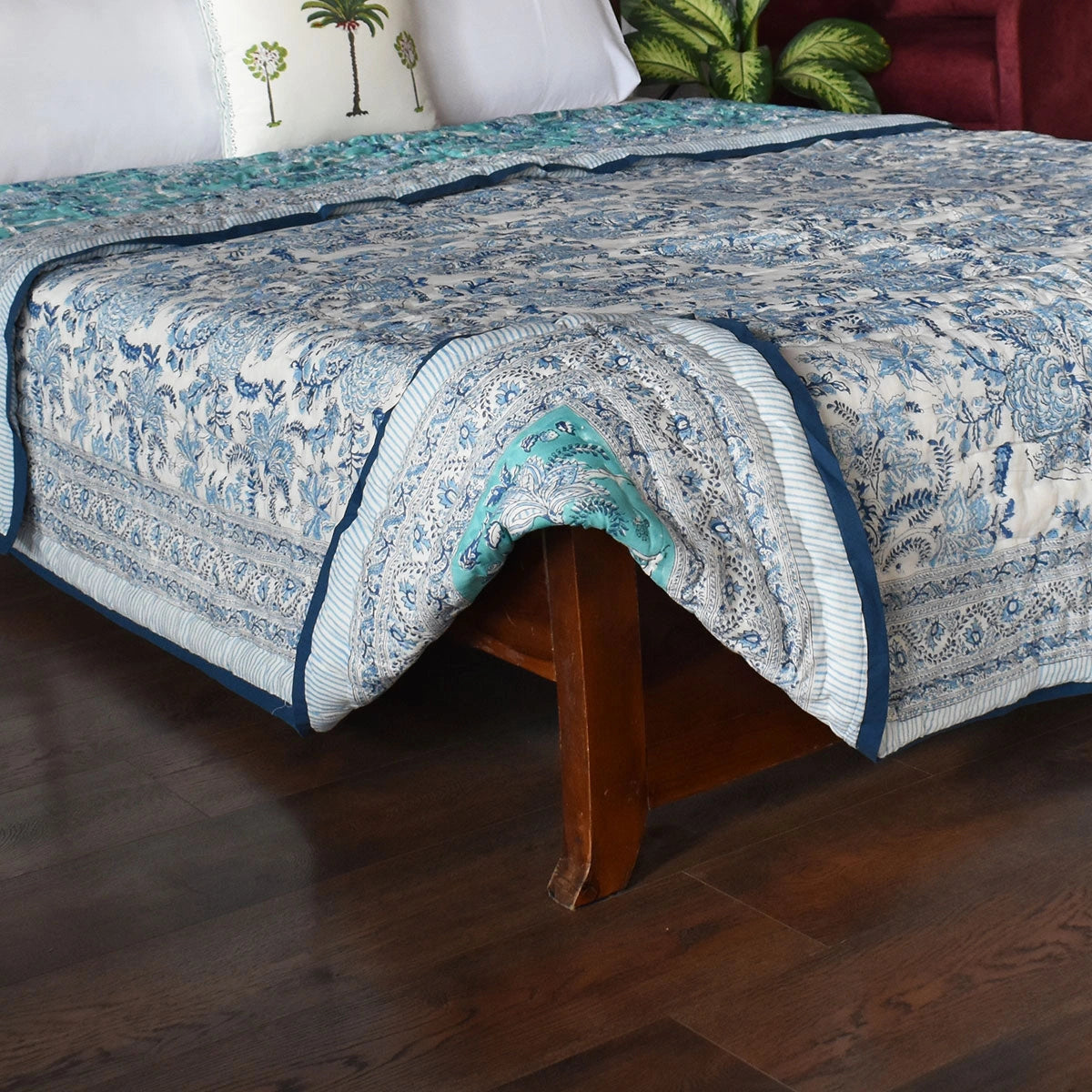 90x108 Inch Oversized Cotton Queen Size Quilt | Bela Bristol Blue 601091