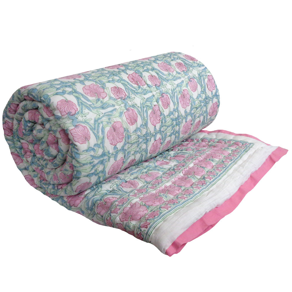 Soft Mulmul Cotton Quilt Bauhaus Pink Flower