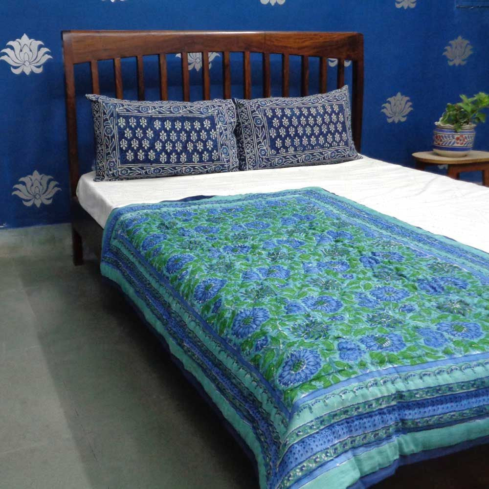 Heirloom Baby Blanket Gift Jaipur Razai | Surajmukhi Blue 0988