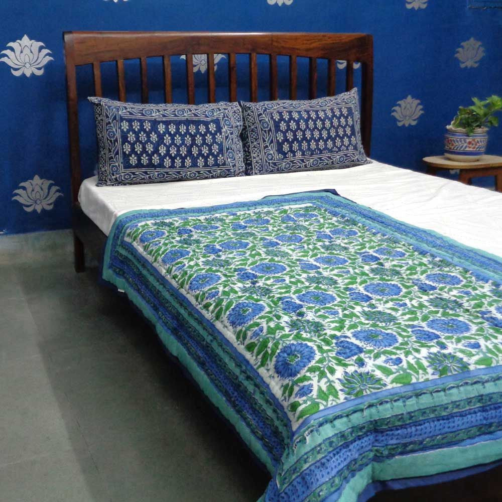 Heirloom Baby Blanket Gift Jaipur Razai | Surajmukhi Blue 0988