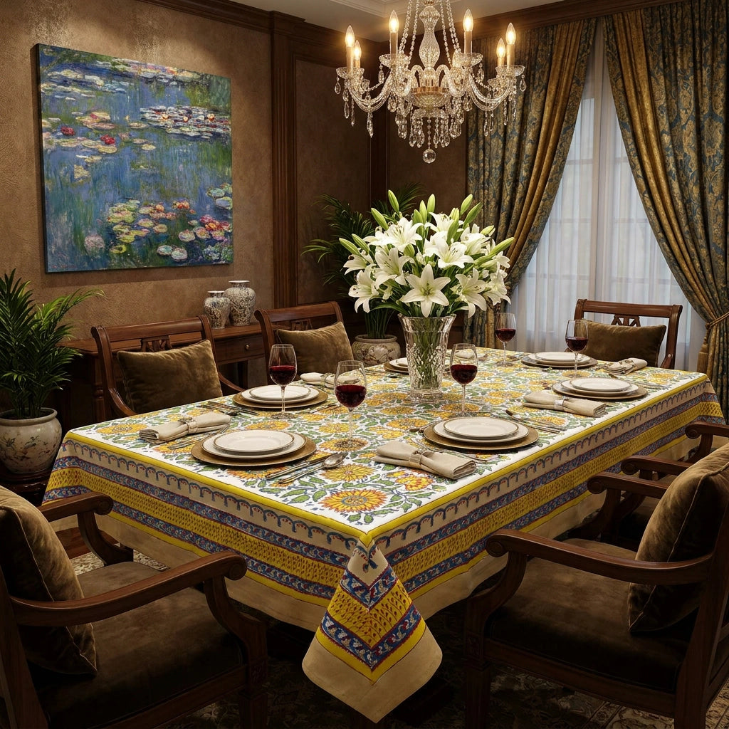 JAIPURI RAZAI Large Table Linen | Surajmukhi Canary Open 206589