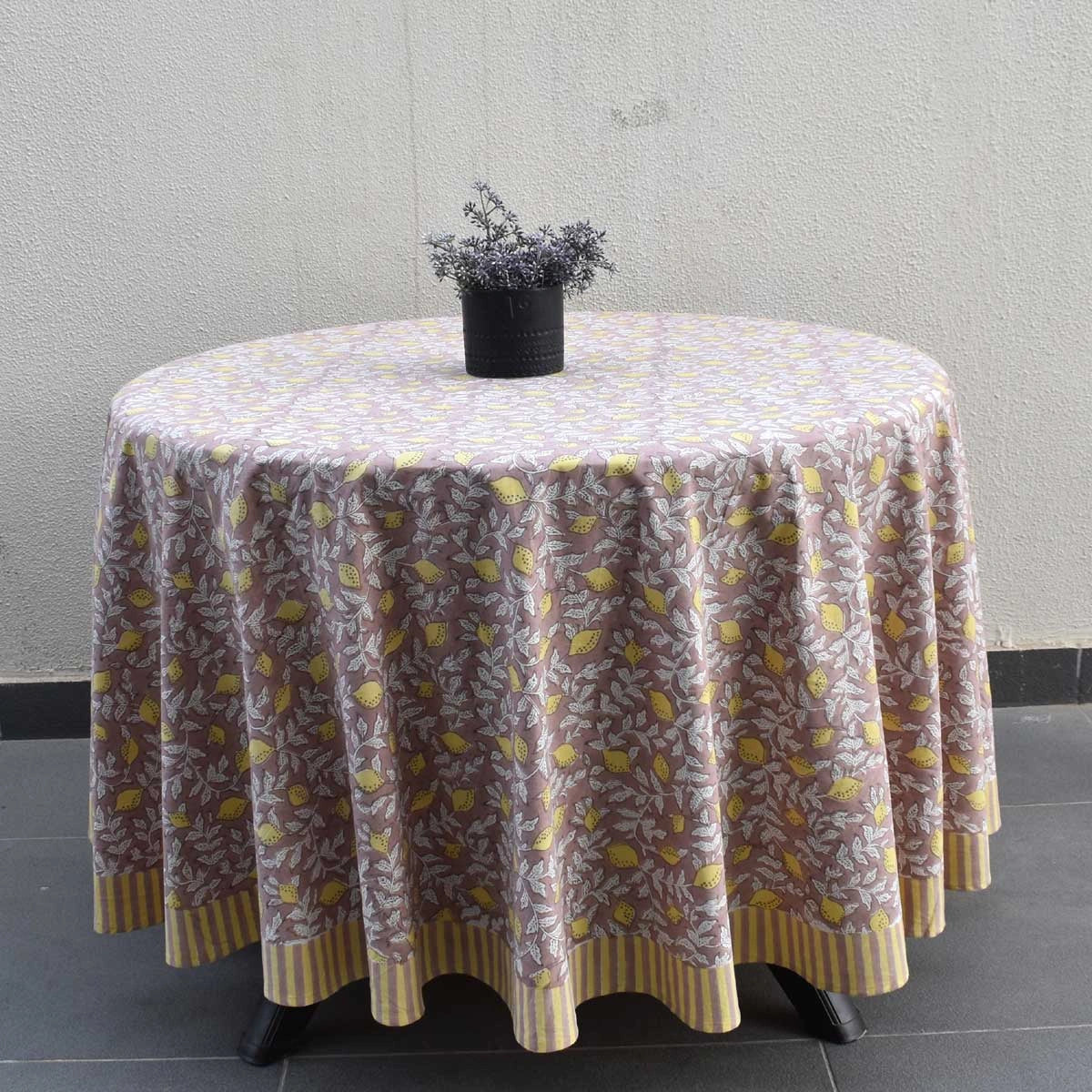 180 Cm Diameter Round Tablecloth Lemon Earth
