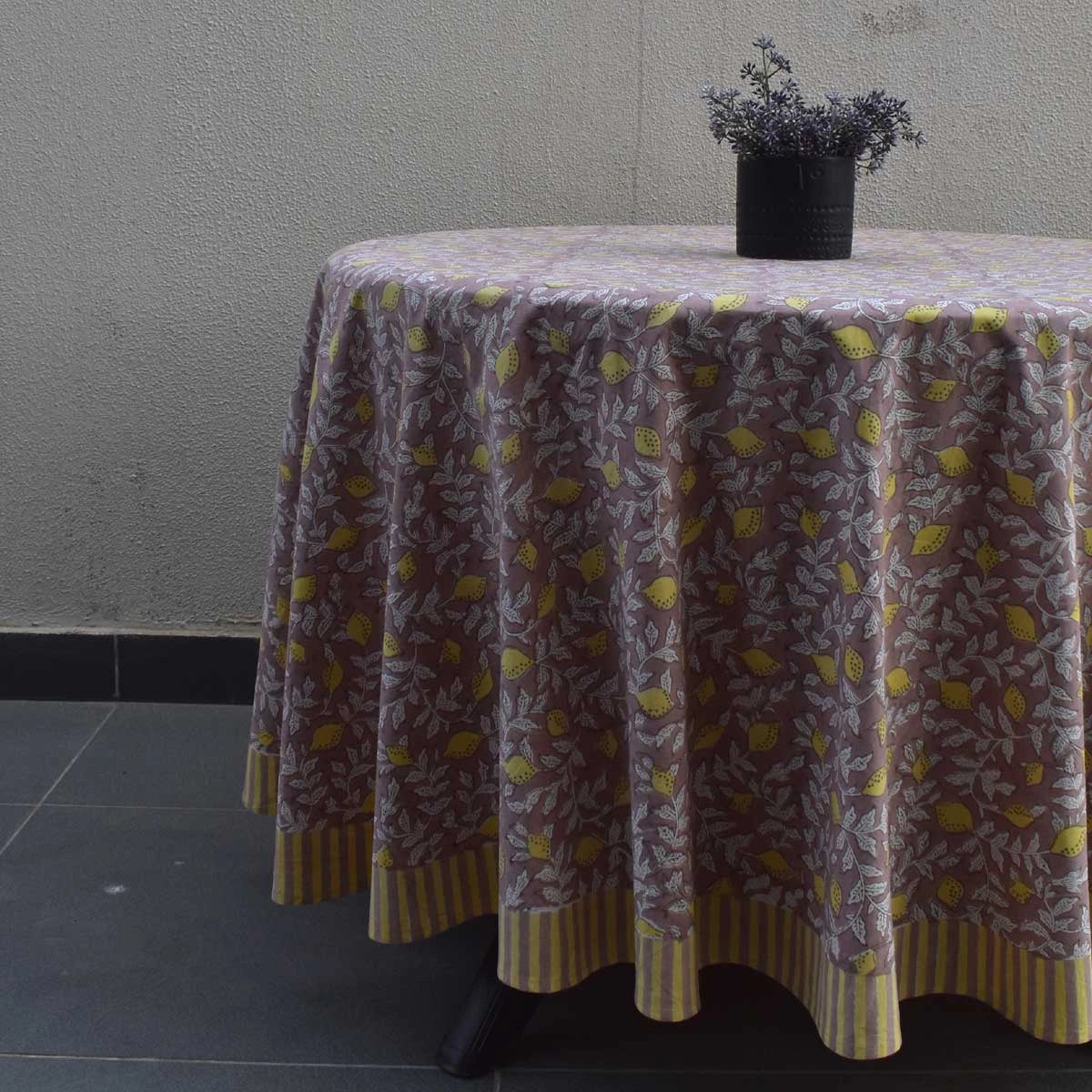 180 Cm Diameter Round Tablecloth Lemon Earth