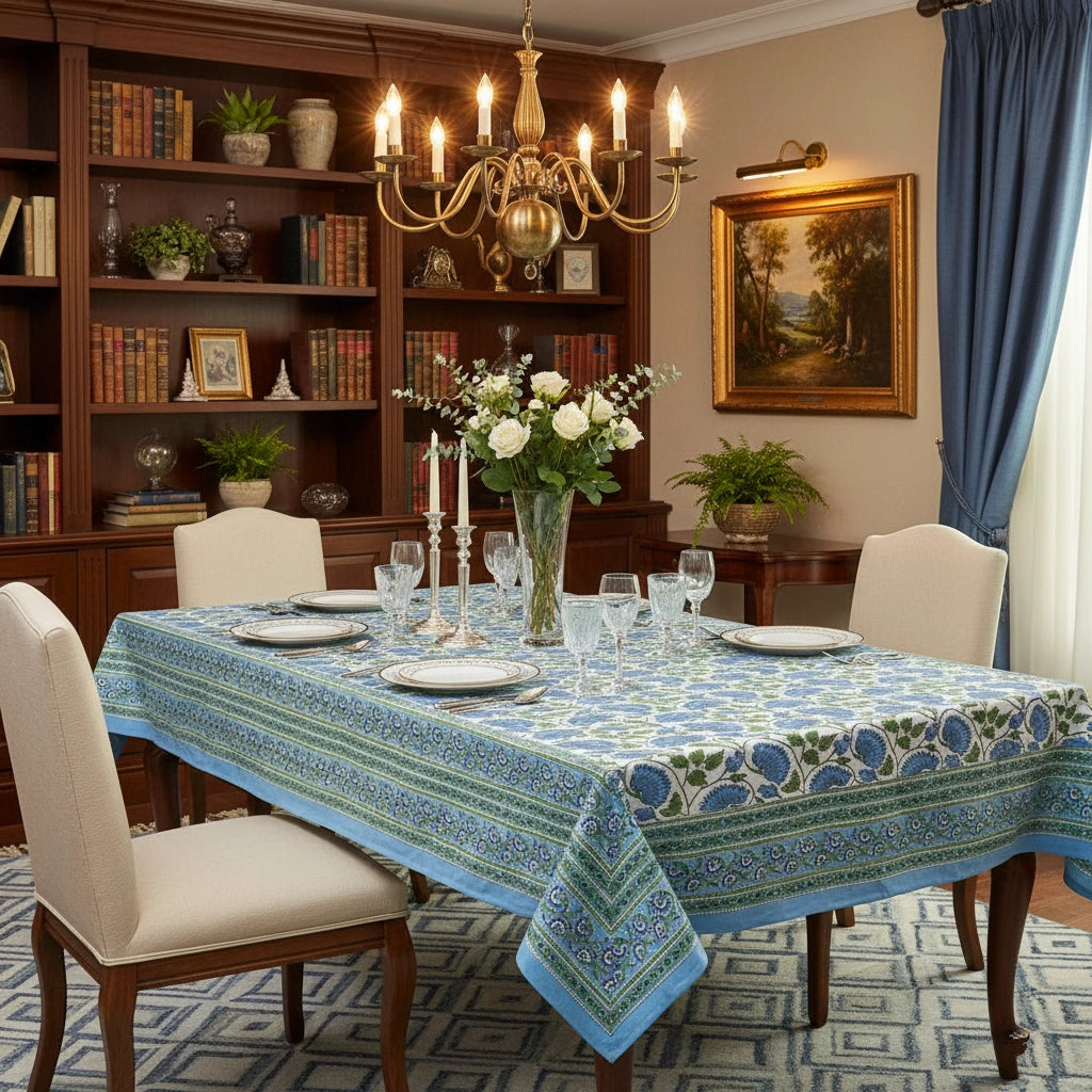 Eco-Friendly Natural Dyed Large Table Cover | Kamal Aqua Open 106099