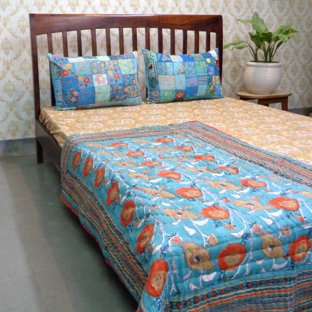 Multicolor Natural Dyed Baby Bedding | Teal Flower 105496