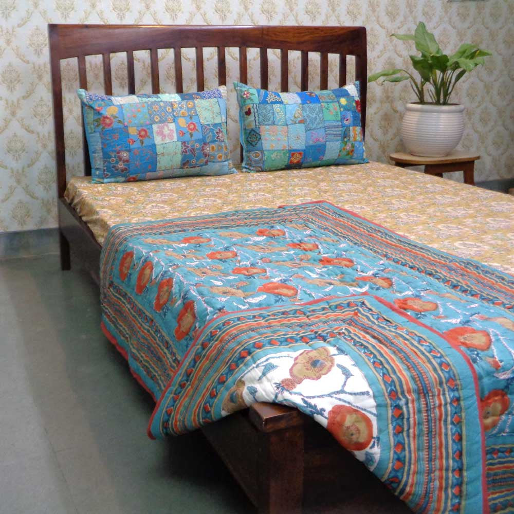 Multicolor Natural Dyed Baby Bedding | Teal Flower 105496