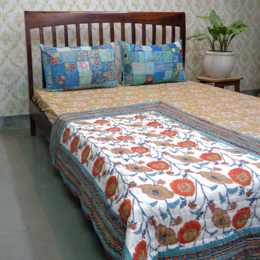 Multicolor Natural Dyed Baby Bedding | Teal Flower 105496