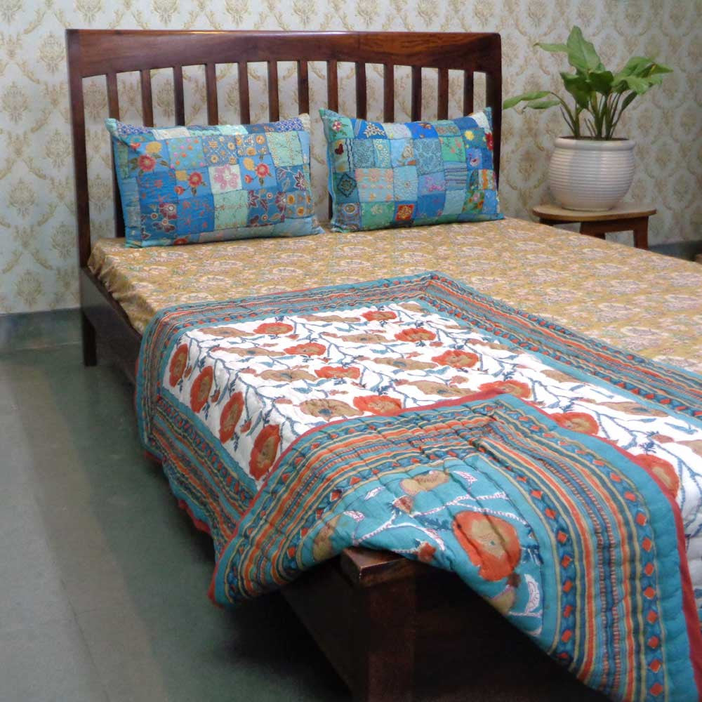 Multicolor Natural Dyed Baby Bedding | Teal Flower 105496