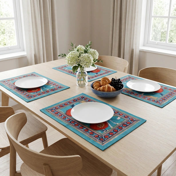 Jaipuri Hand Block Design (Set of 2 Table mats) | Teal Flower Gud 205130