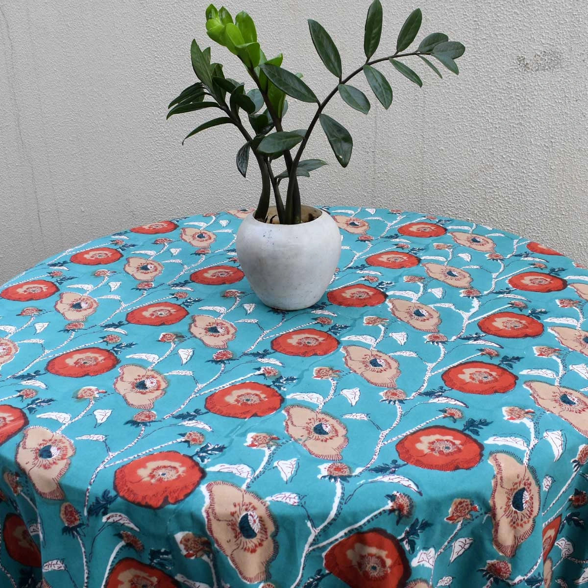 Artisan Crafted Round Table Cover Teal Flower Gud