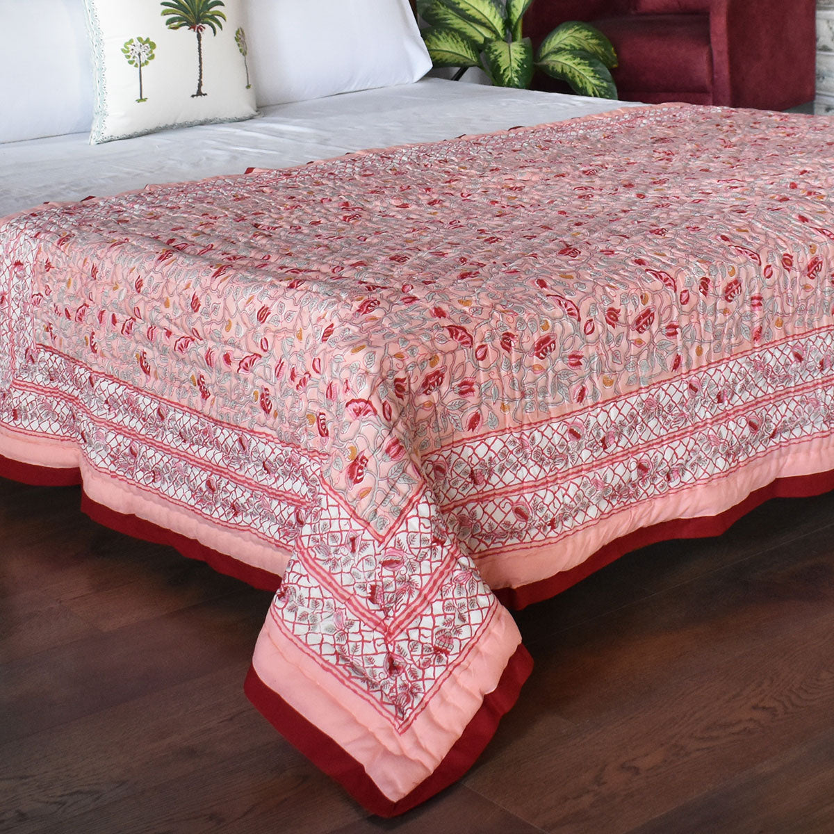 Rajasthani Textile Art Throw Single Size | Waterlily Pink Gud 906174