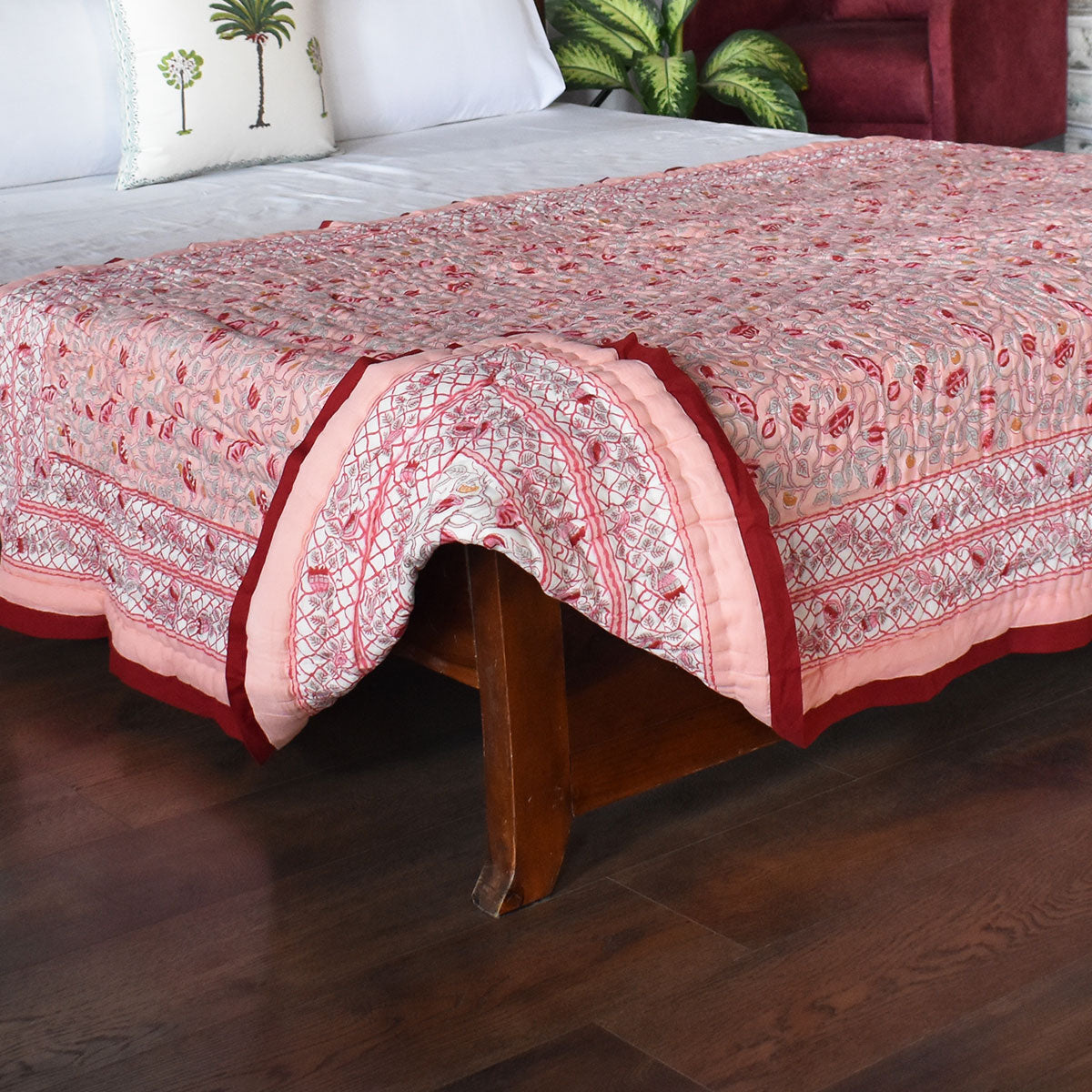 Rajasthani Textile Art Throw Single Size | Waterlily Pink Gud 906174