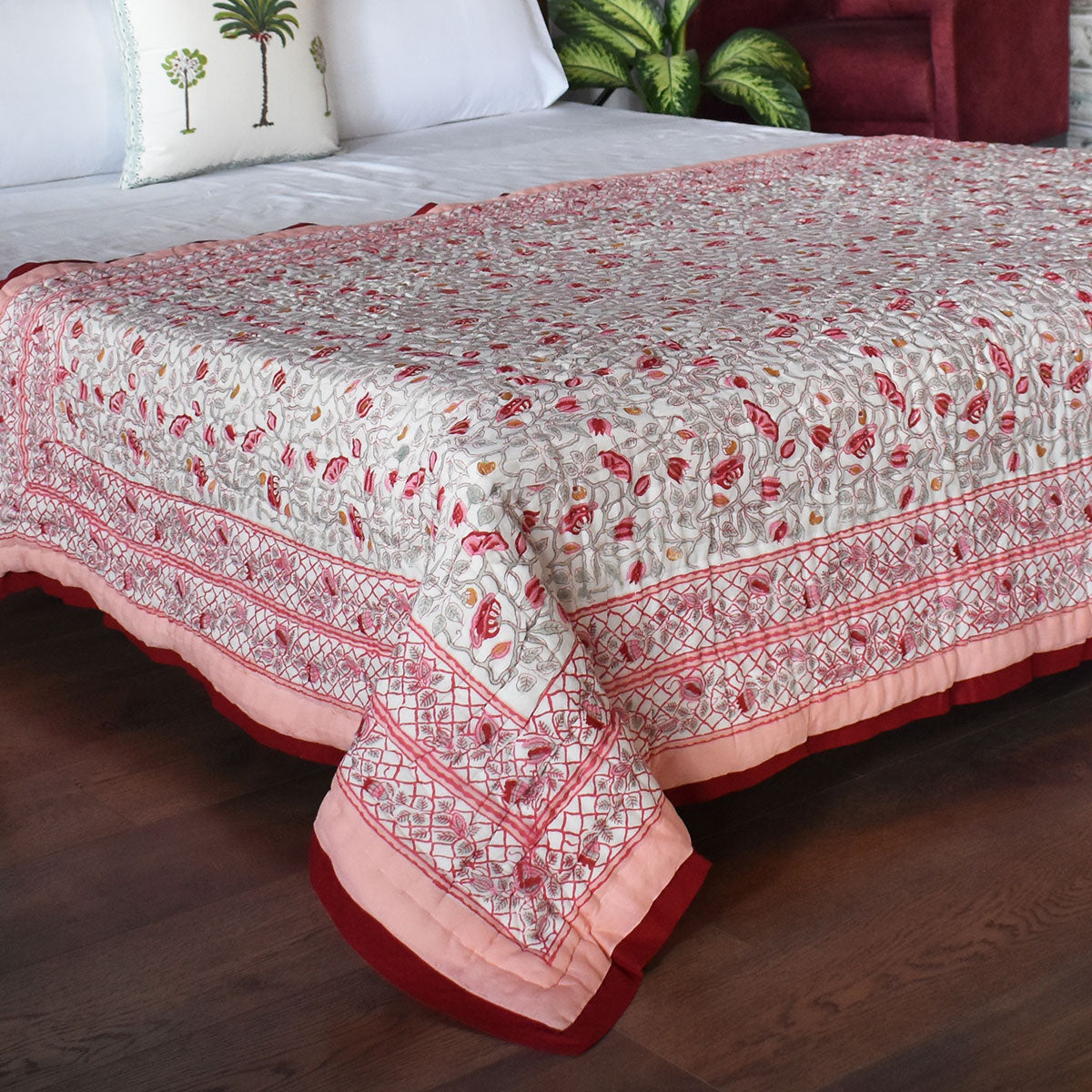 Rajasthani Textile Art Throw Single Size | Waterlily Pink Gud 906174
