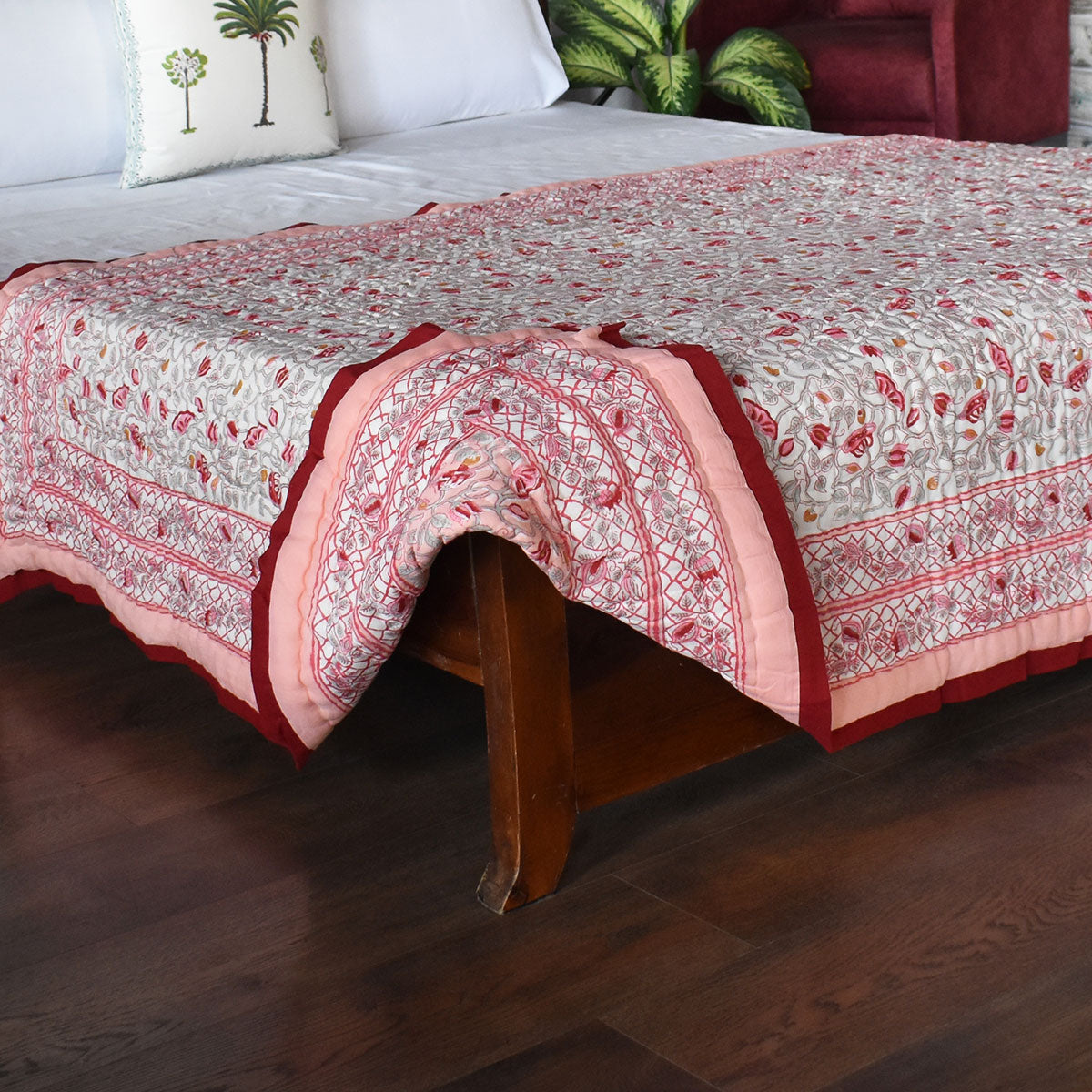 Rajasthani Textile Art Throw Single Size | Waterlily Pink Gud 906174