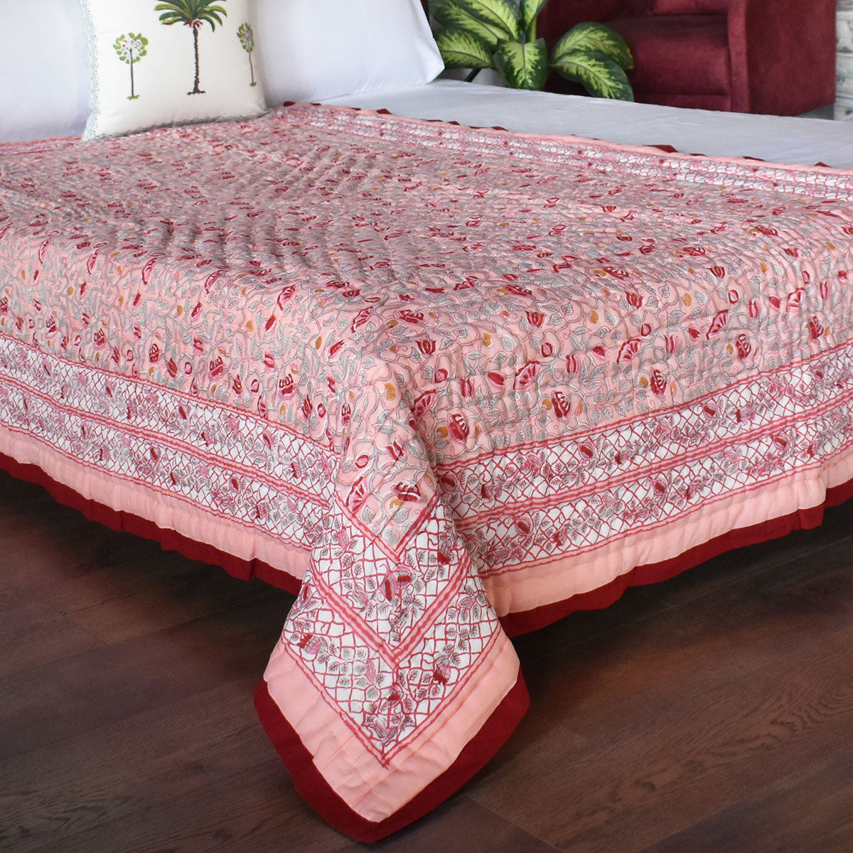 Rajasthani Textile Art Throw Single Size | Waterlily Pink Gud 906174