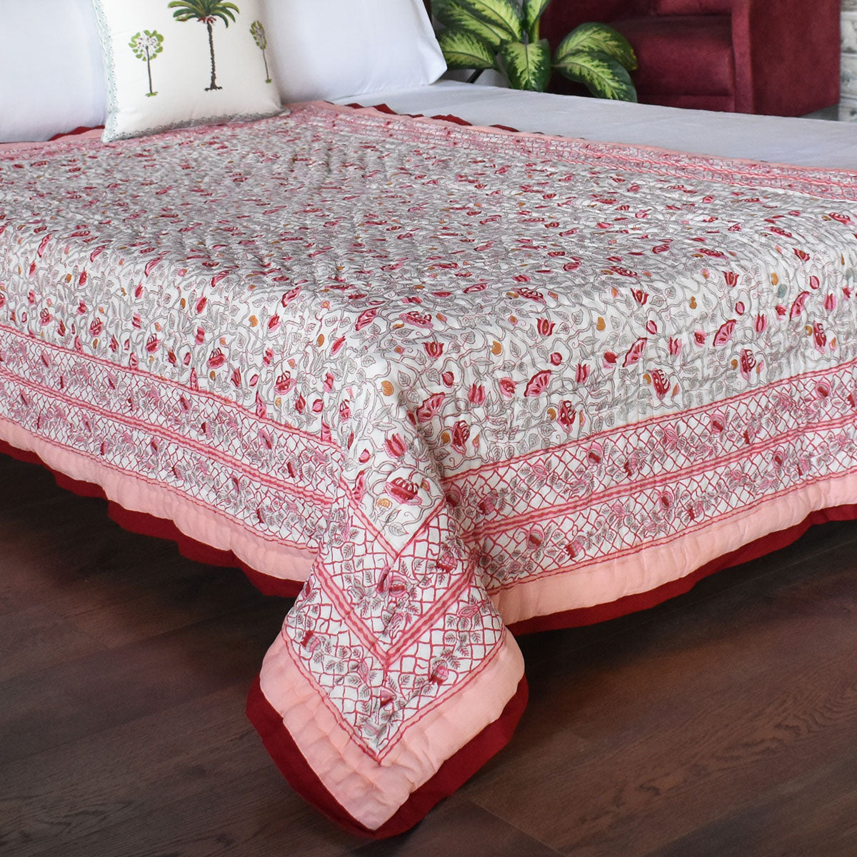 Rajasthani Textile Art Throw Single Size | Waterlily Pink Gud 906174