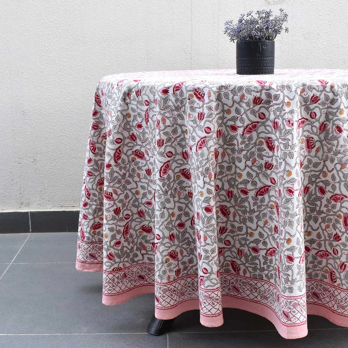 Premium Cotton Round Table Decor | Waterlily Pink Open 906172