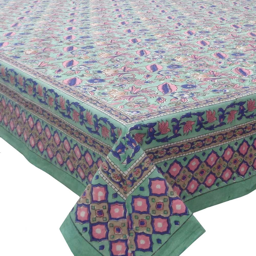 Jaipur Hand Block Tablecloth | Wild Flower Ocean Gud 106161