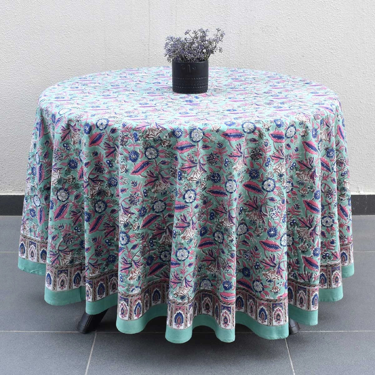 High-Quality Cotton Round Linen | Wild Flower Ocean Gud 106179