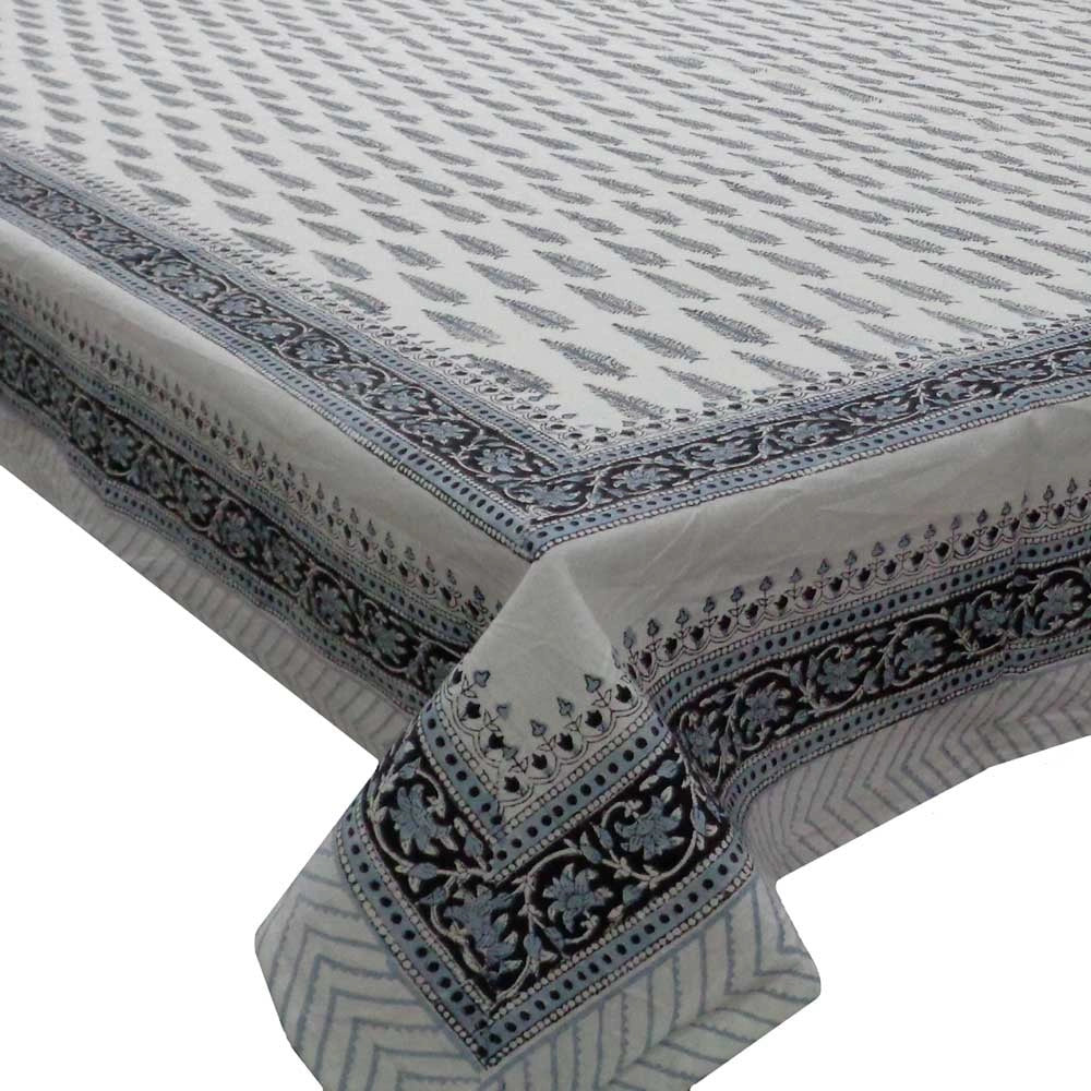 Jaipur Hand Block Tablecloth | Winter Fall Tree Grey 107195