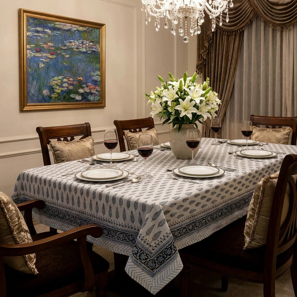 Jaipur Hand Block Tablecloth | Winter Fall Tree Grey 107195
