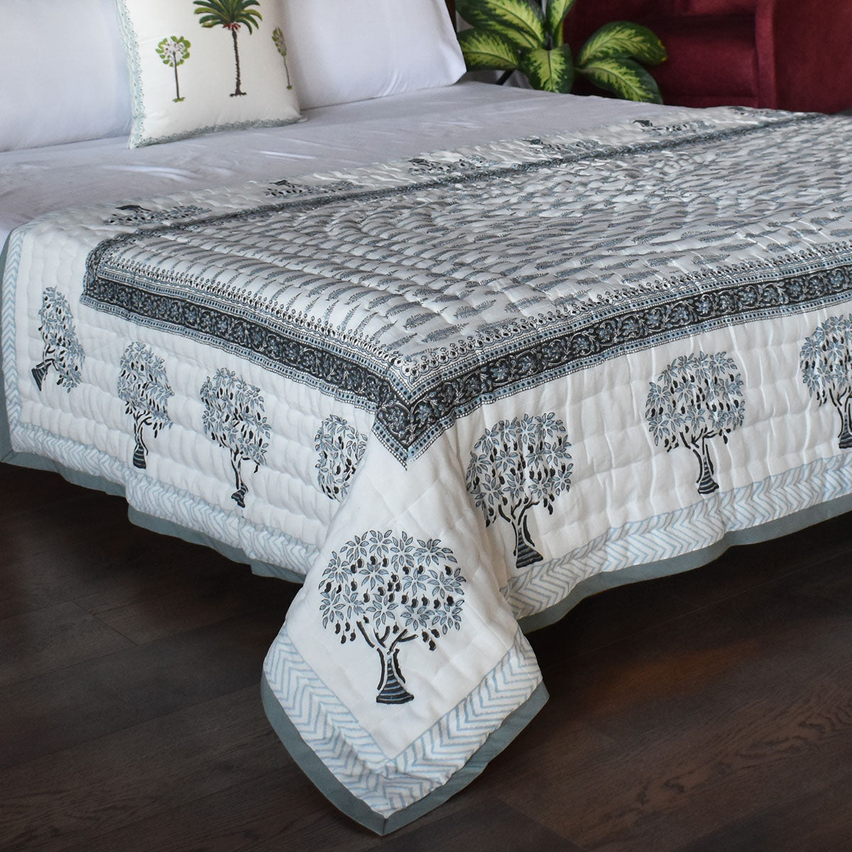 Authentic Jaipuri Razai Single Size | Winter Fall Tree Grey 107195