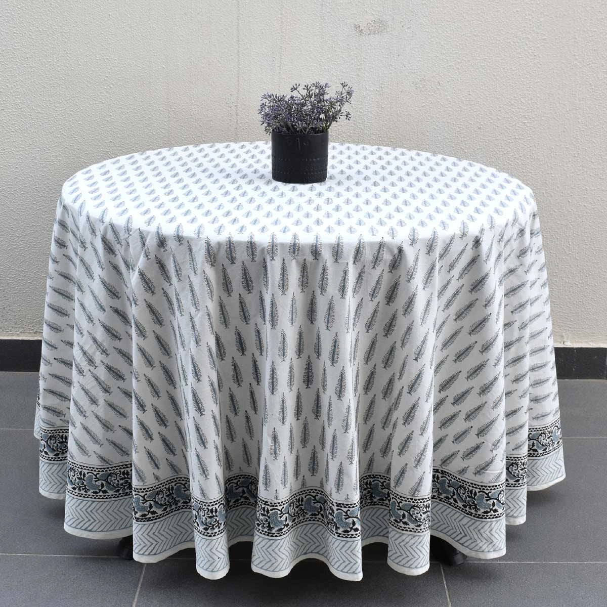 Breathable Cotton Round Tablecloth | Winter Fall Tree Grey 107195