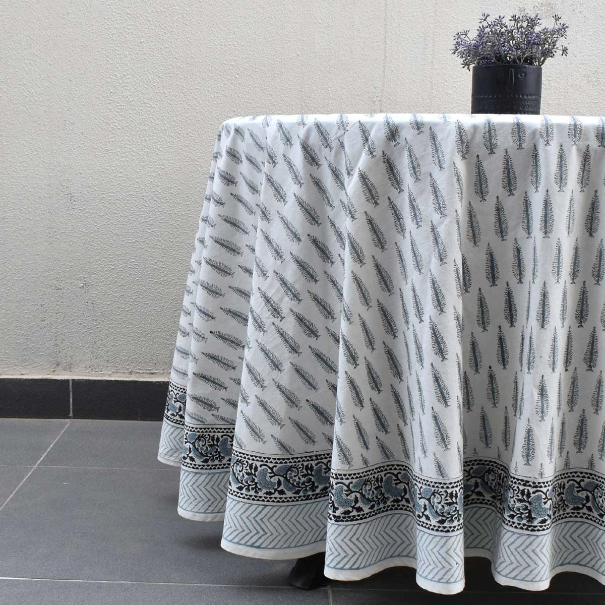 Breathable Cotton Round Tablecloth | Winter Fall Tree Grey 107195
