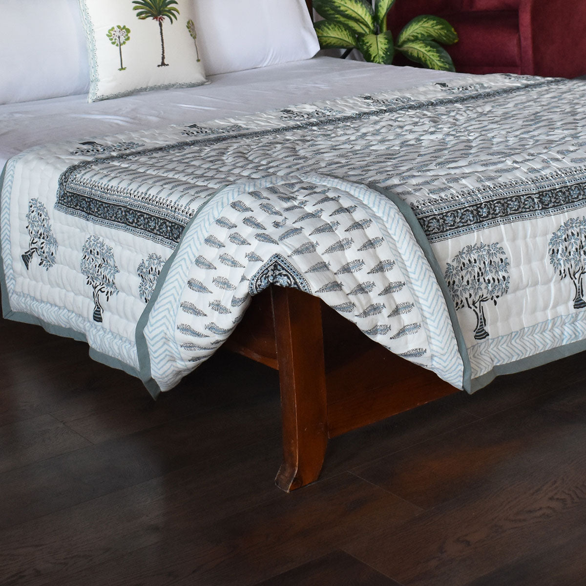 Authentic Jaipuri Razai Single Size | Winter Fall Tree Grey 107195