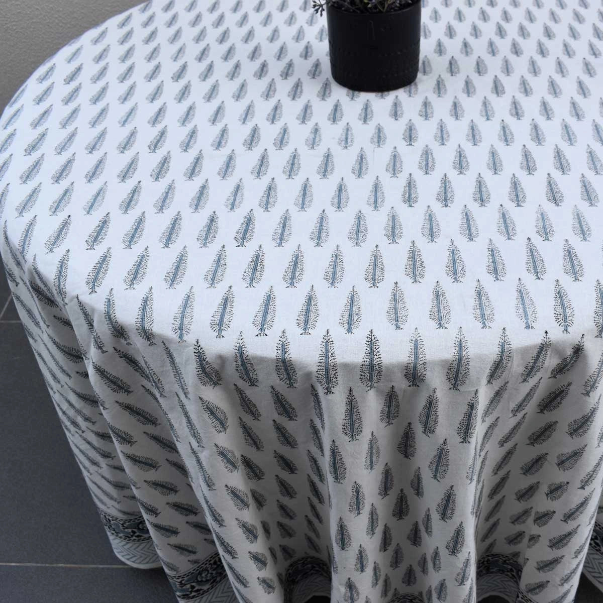 Premium Cotton Round Table Decor Winter Fall Tree Grey
