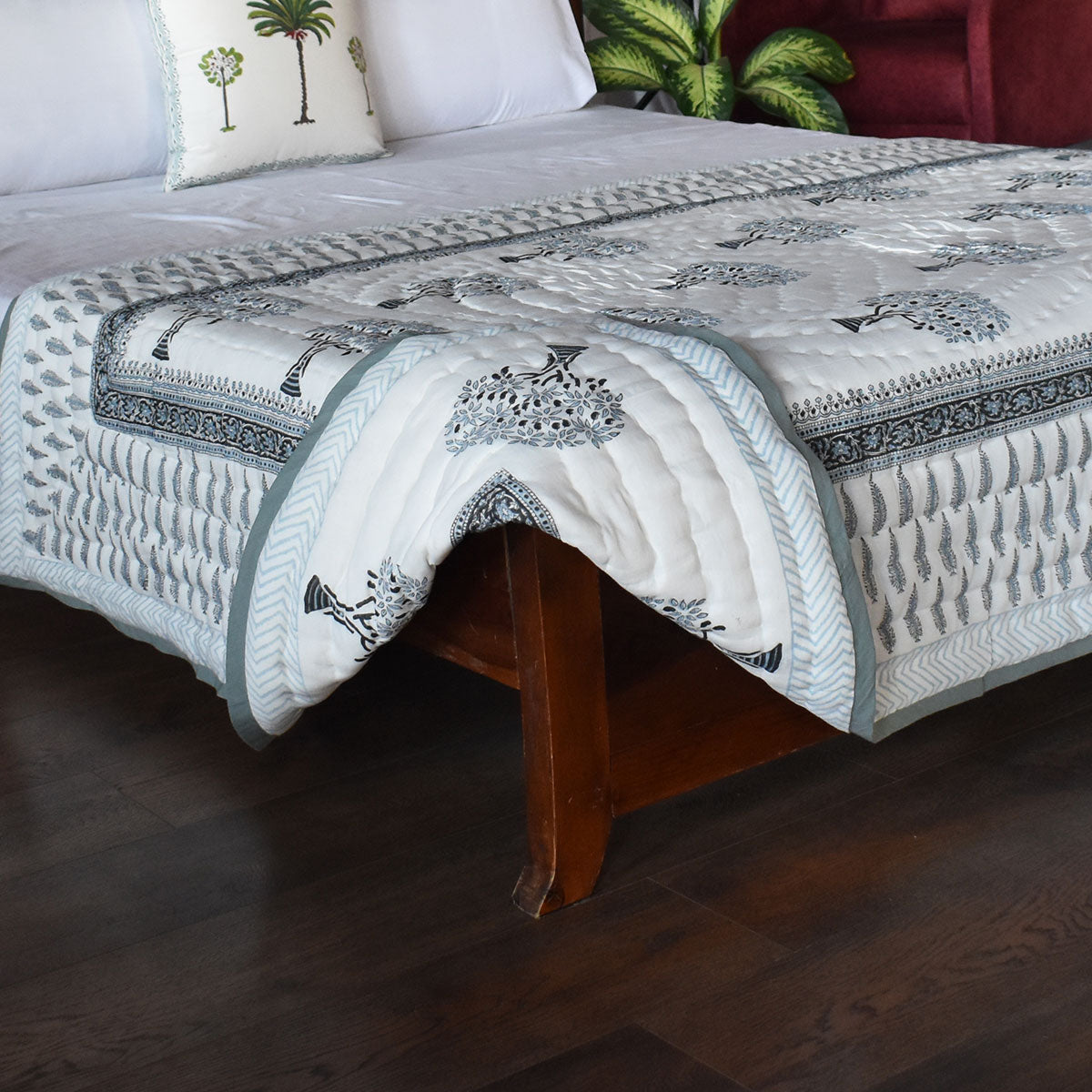 Authentic Jaipuri Razai Single Size | Winter Fall Tree Grey 107195
