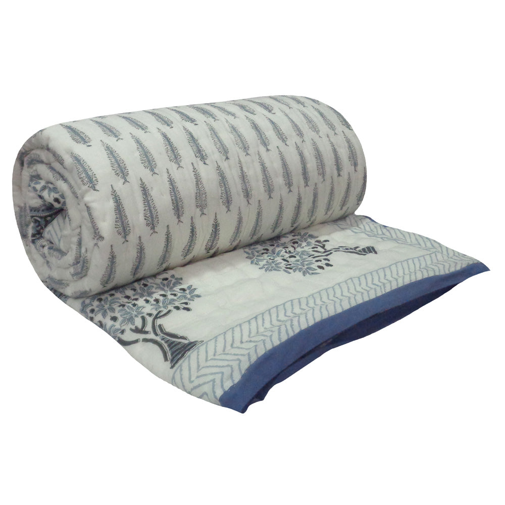 Queen Size Soft Cotton Quilt Handmade | Winter Fall Tree Grey 107195