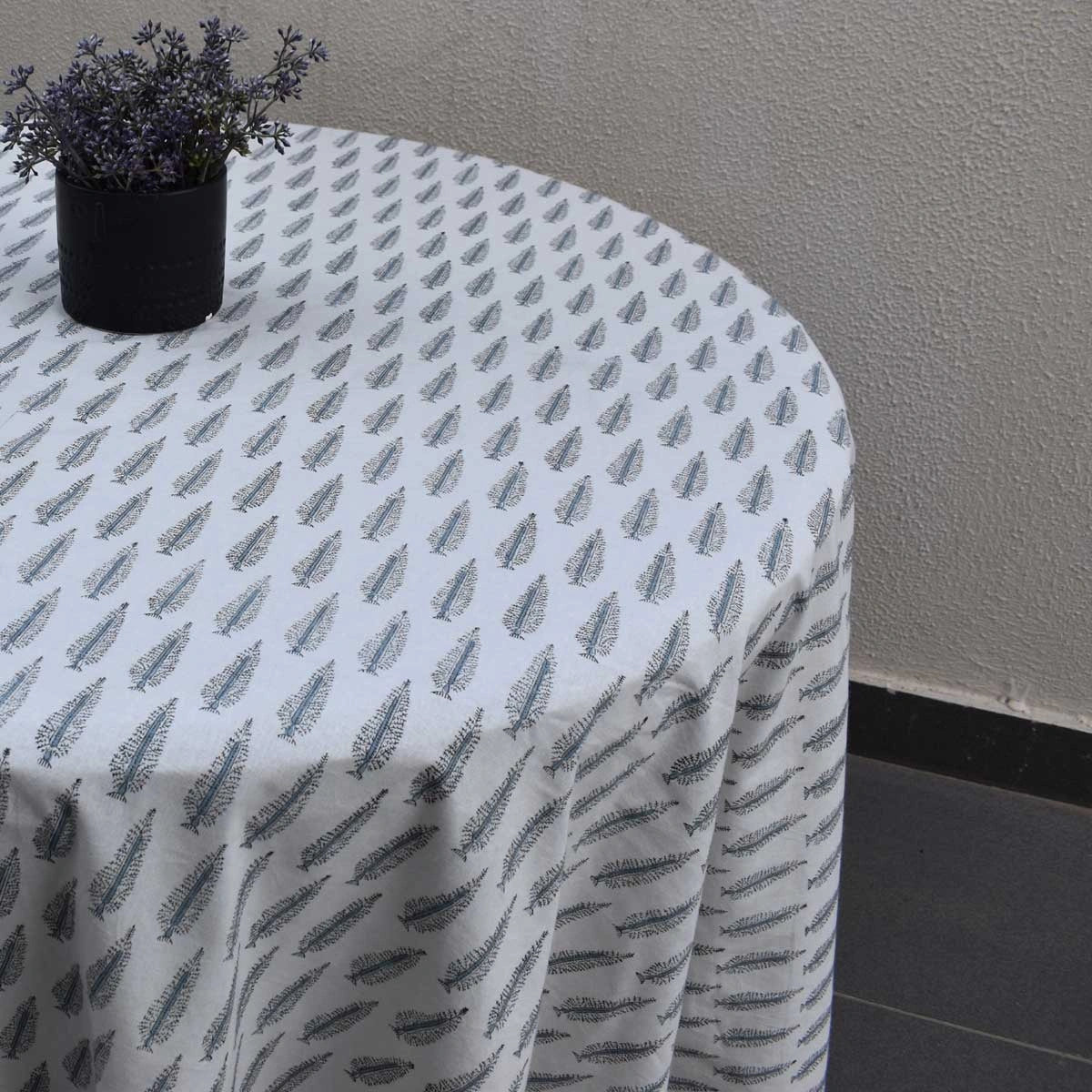 Premium Cotton Round Table Decor Winter Fall Tree Grey