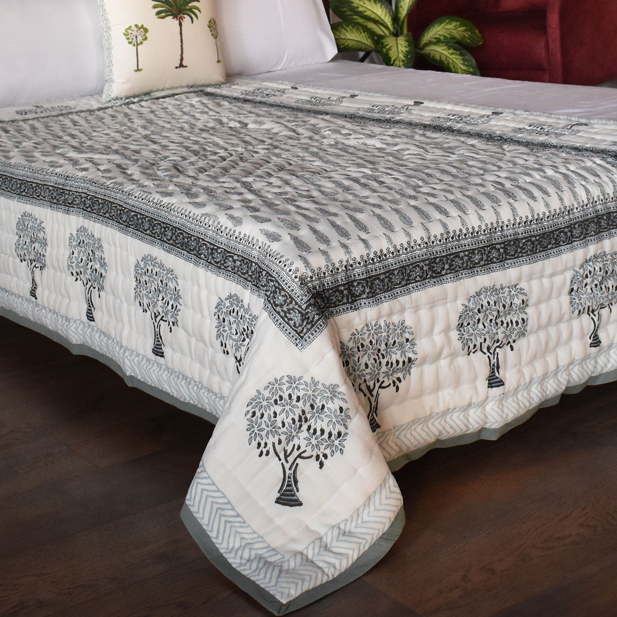 Authentic Jaipuri Razai Single Size | Winter Fall Tree Grey 107195