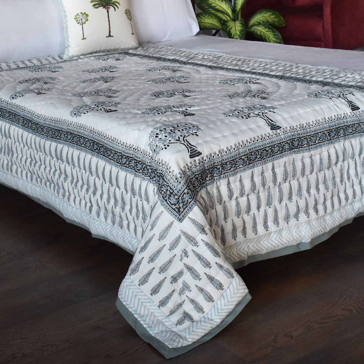 Authentic Jaipuri Razai Single Size | Winter Fall Tree Grey 107195
