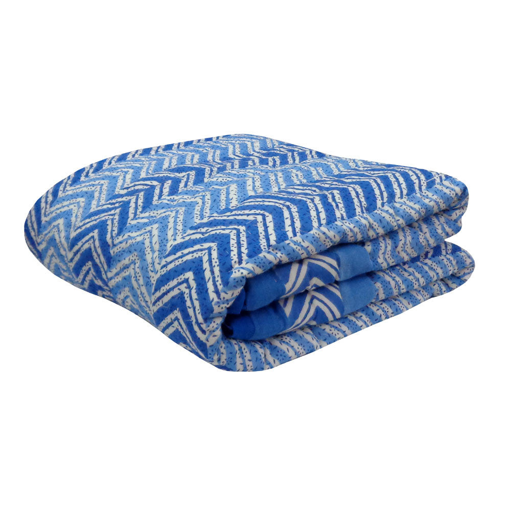 Hand Block Printed Baby Quilt – 100x140 cm Jaipur Razai | Chevron Blue 107041