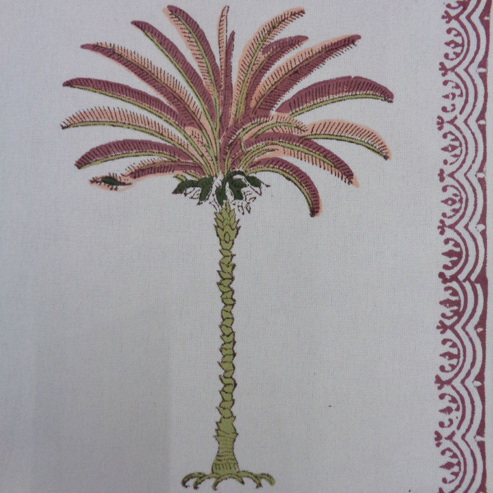 Hand Block Printed Canvas Table Mat 32x48 cms (Set of 2 Table mats) | Palm Tree Pink 202080